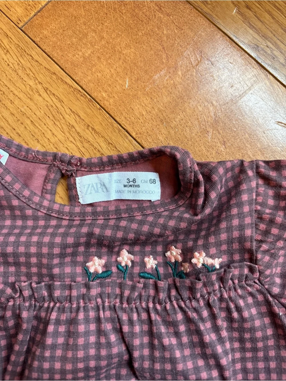 Zara Baby Gingham Embroidered Long Sleeve Top | 3–6M | 100% Cotton